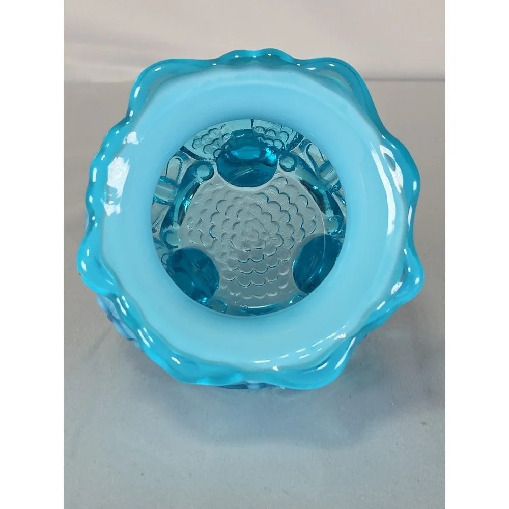 VTG Sowerby Blue Opalescent Piasa‎ Bird Rose Glass Bowl 4.5 Inches Tall.